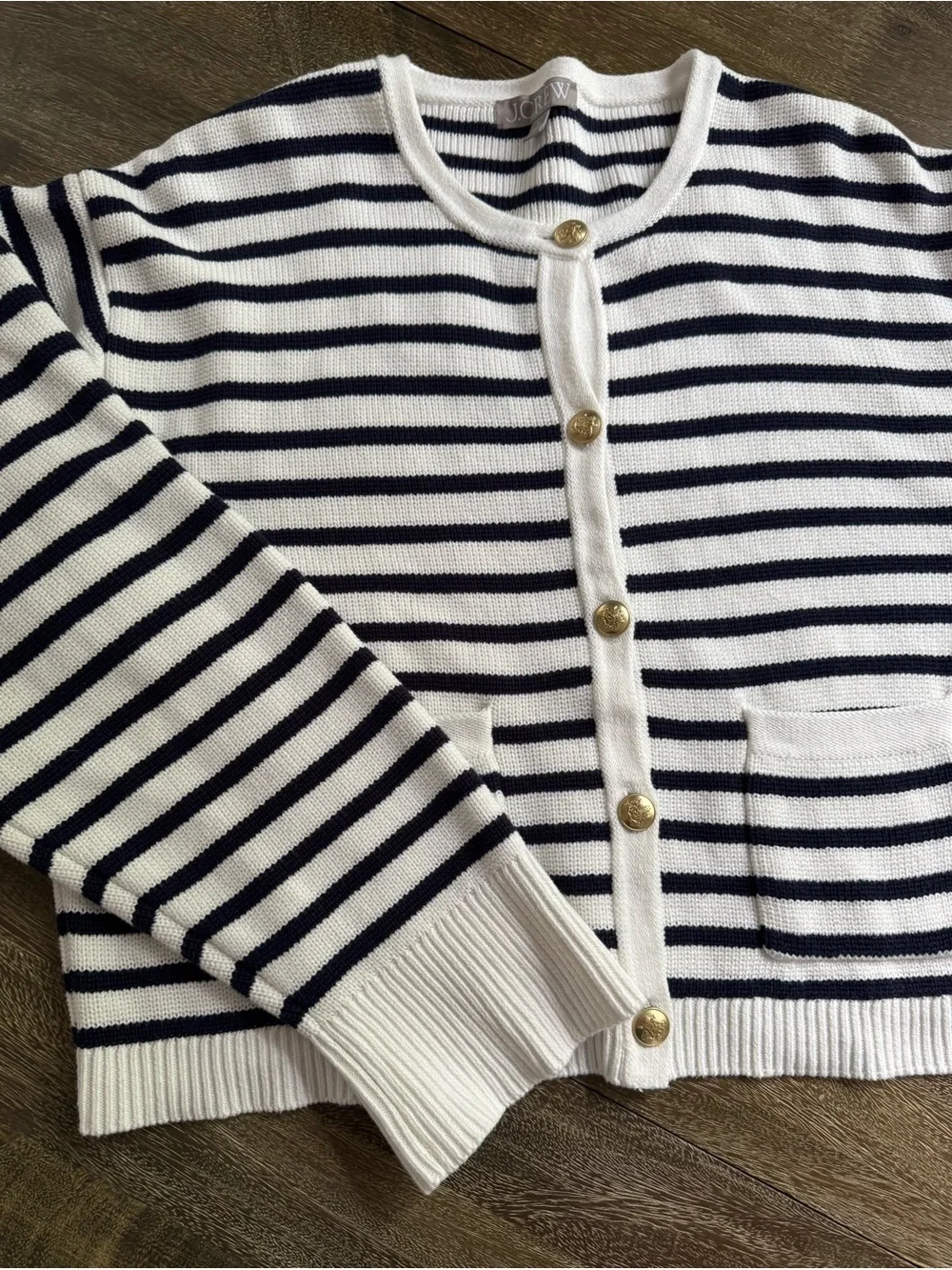 J. Crew Relaxed Emilie Sweater Lady Jacket Blue Stripe Size Large Preppy